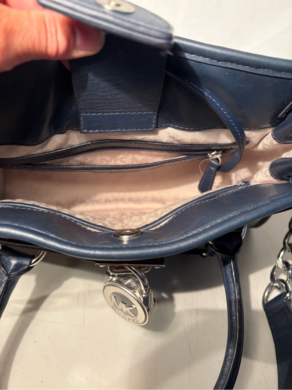 Michael Kors Light Blue and Navy Canvas-Trim Satchel 12x9 - Picture 8 of 8